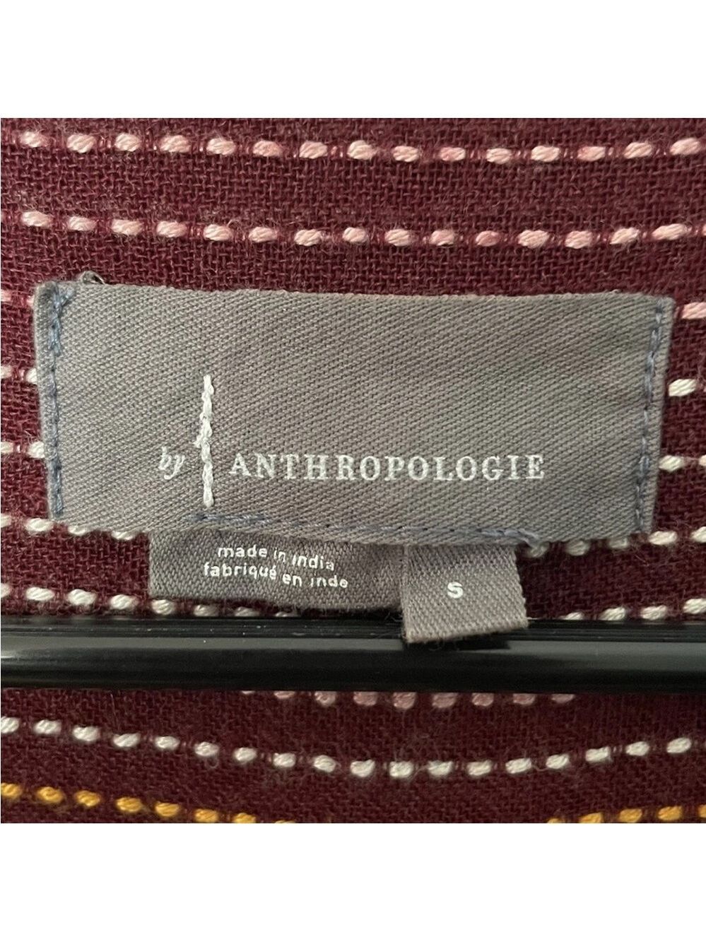 Anthropologie Isadora Button Back Tunic Burgundy Stripe Dot Wool Blend SIze S - Picture 11 of 13